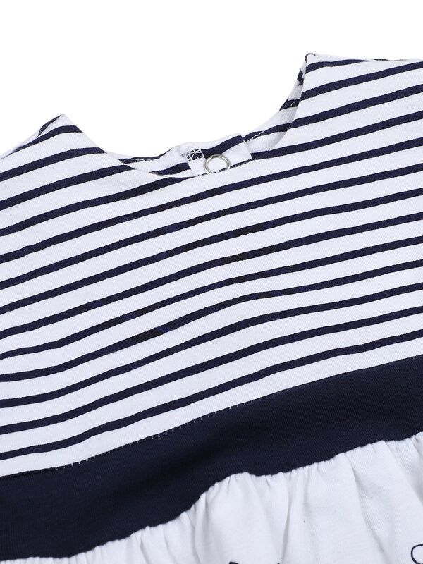 Girls White & Blue Short Sleeve Knitted Dress image number 2